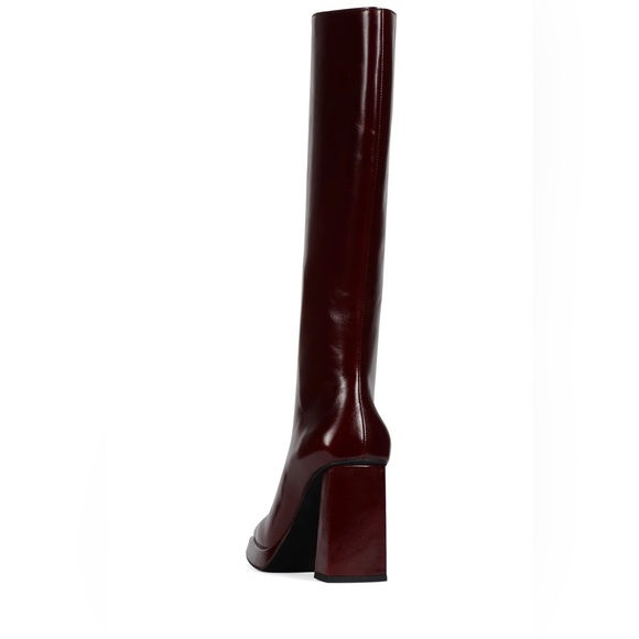 Jeffrey Campbell Maximal Wine Knee High Heeled Boots Deep Burgundy Square Toe - Picture 3 of 4